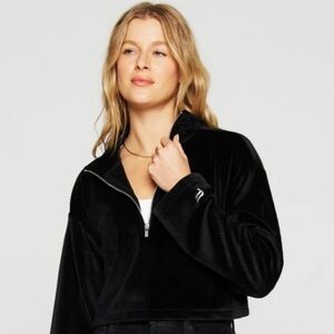 Fabletics Black Velour Half-Zip Pullover Stretchy Soft NWOT Activewear Small Top